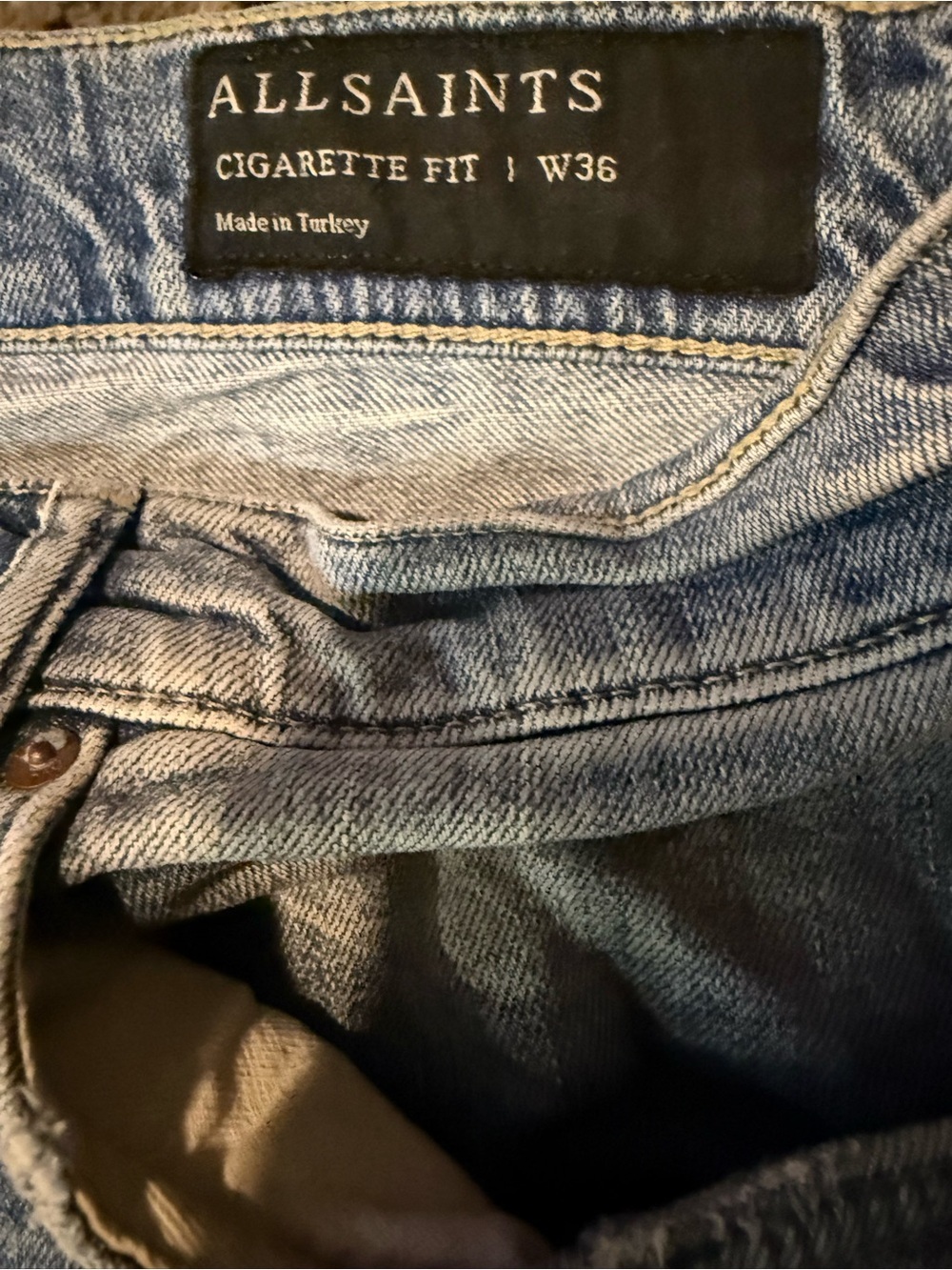 All Saints Men’s Cigarette Fit Button Fly Torn Thrashed Distressed Jeans Size 36 - Picture 6 of 7